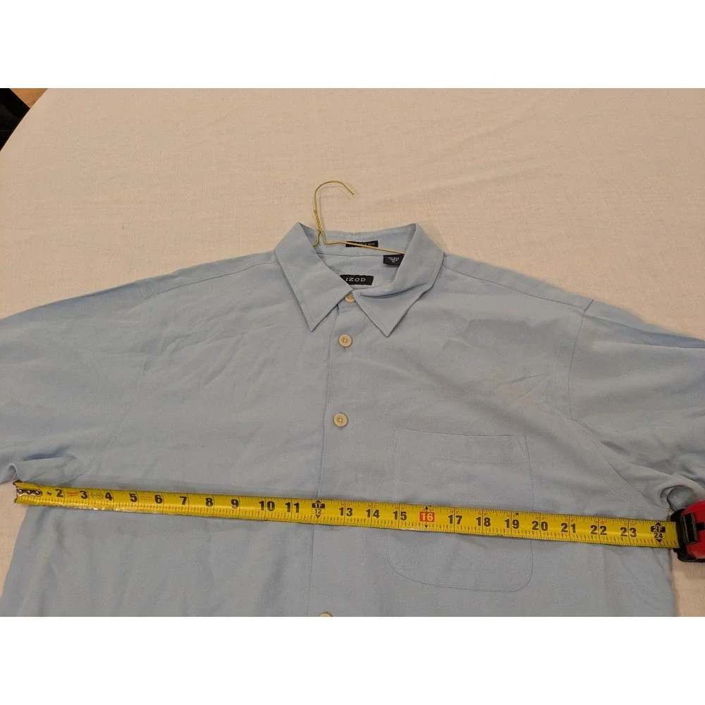 IZOD Shirt Men XL Light Blue 100% Silk Short Sleeve Button Washable Pocket‎ NWT - Picture 13 of 14